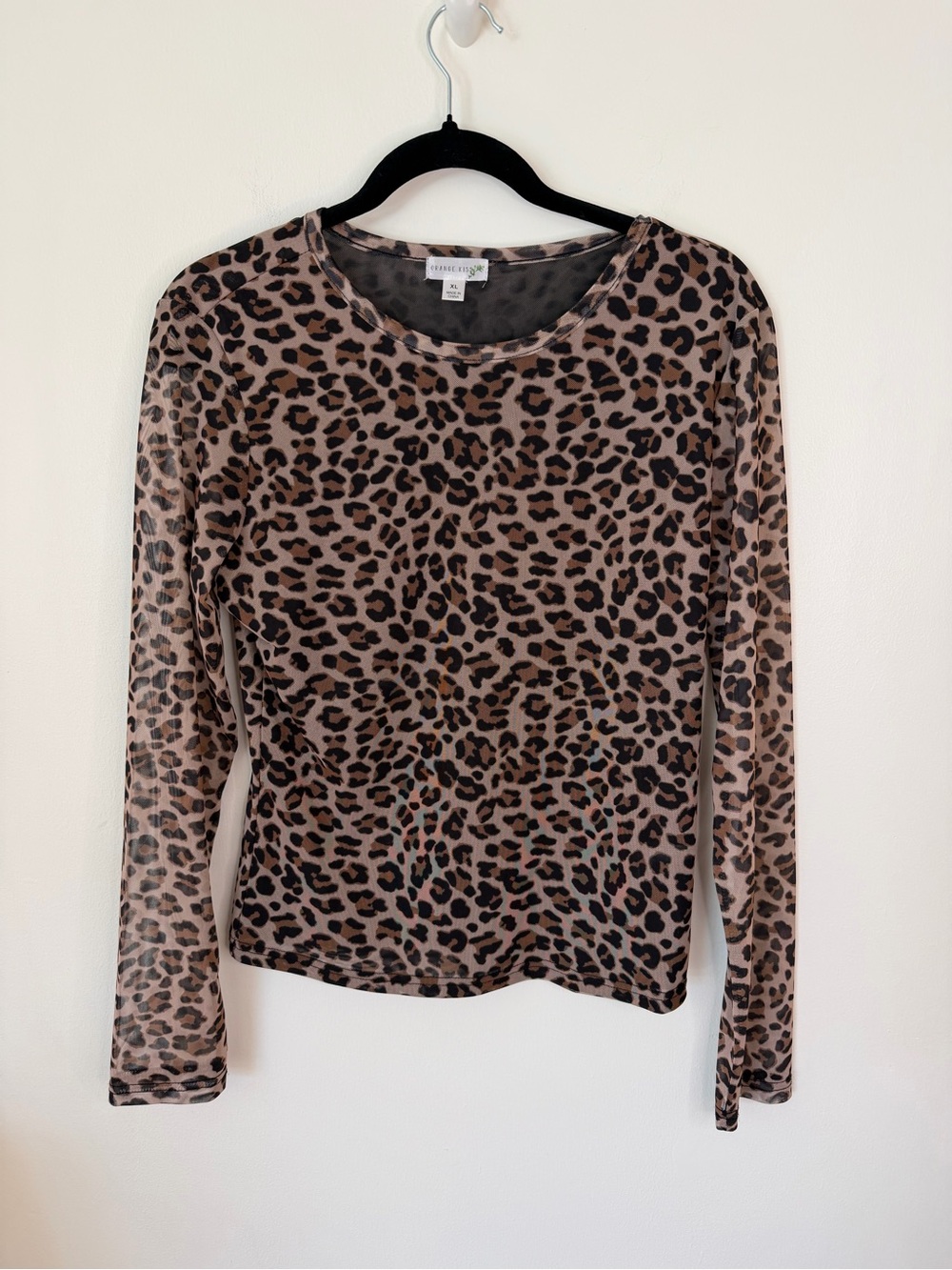 Orange Kiss Leopard Print Long Sleeve Top - Brown/Black sheer size XL animal